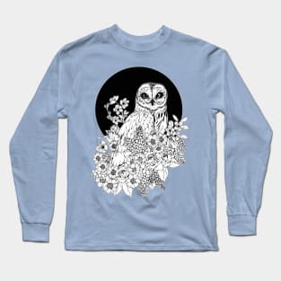 Owl Floral Eclipse - Black and White Long Sleeve T-Shirt